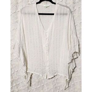Jade Melody Tam Fairy Blouse Womens M / L Metallic‎ Gold Silver Ruffle White
